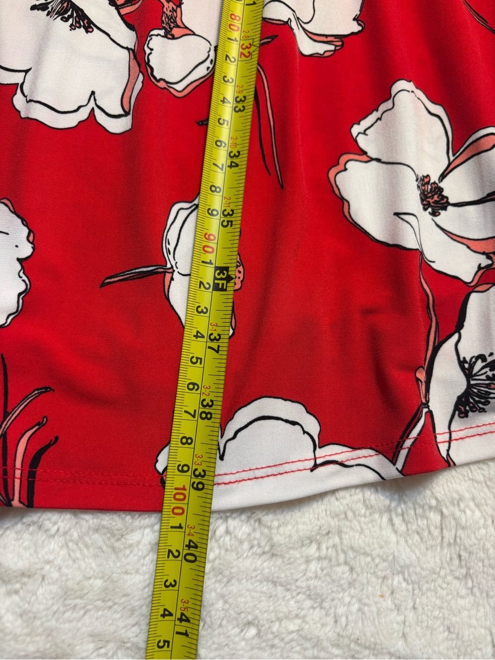 Liz Claiborne Dress Medium Red Faux-Wrap White Floral Midi Side Tie Retro Lined - Picture 13 of 13